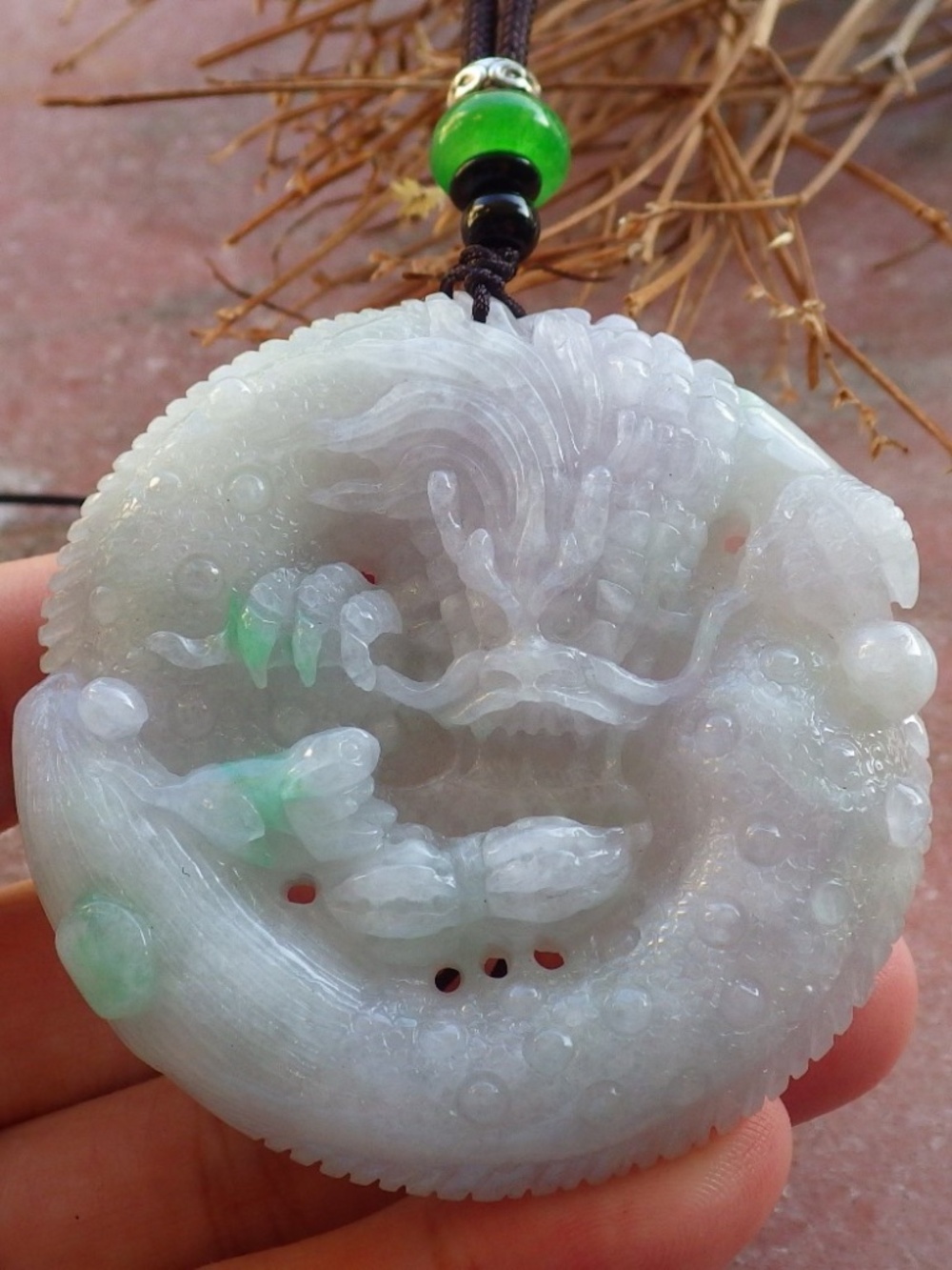 Certified Natural A Jade jadeite Pendant Dragon Peanut Circle Pendant Necklace